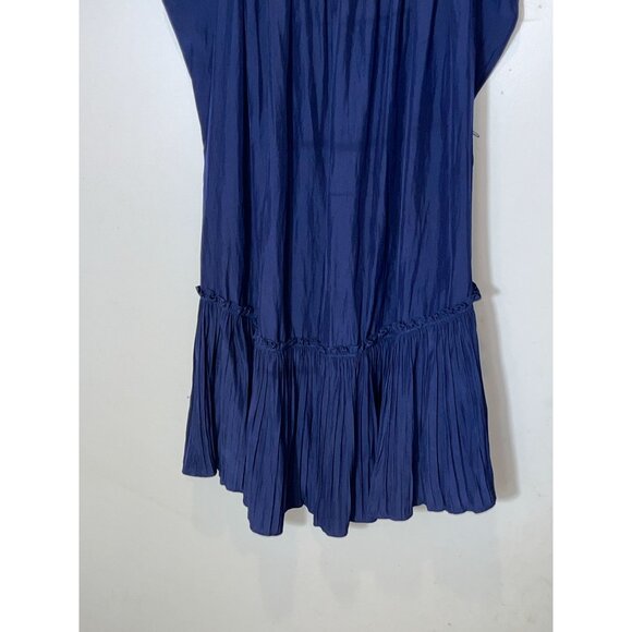 RAMMY BROOK Silk Navy Blue Sleeveless Ruffle Hem Mini Dress Women Medium - Picture 3 of 9